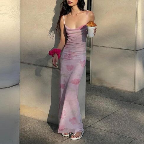 Women's 2025 Summer Dresses Floral Bodycon Maxi Dress Spaghetti Strap Backless Cocktail Party Long Dresses in Kuwait