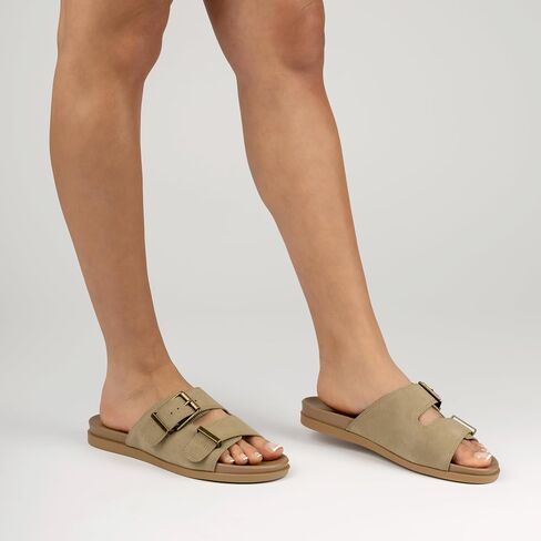 Journee Womens cushioned footbed Faux Leather Sandals Flat Sole Cosette Open Toe Multi Strap Double Buckle in Saudi Arabia