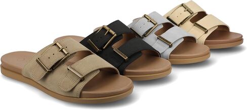 Journee Womens cushioned footbed Faux Leather Sandals Flat Sole Cosette Open Toe Multi Strap Double Buckle in Saudi Arabia