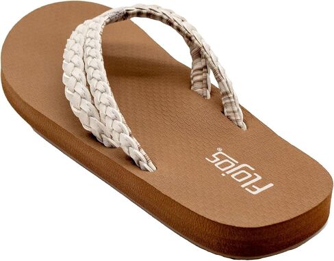 Flojos Mischa Women's Sandal, Wide Double Braided Thong Strap W/Kush Embossed Bed in Saudi Arabia