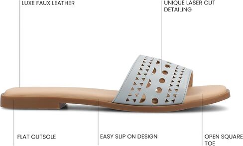 Journee Womens cushioned footbed Faux Leather Sandals Flat Sole Brodie Laser Cutout Straps in Saudi Arabia