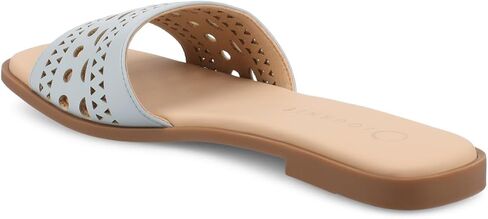 Journee Womens cushioned footbed Faux Leather Sandals Flat Sole Brodie Laser Cutout Straps in Saudi Arabia