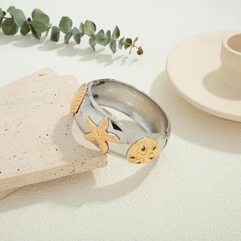 Gold Chunky Bangle Bracelets For Women Gold Shell Cuff Bracelet Seashell Shape Bangle Adjustable Cuff Jewelry For Summer in Kuwait