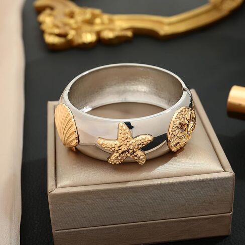 Gold Chunky Bangle Bracelets For Women Gold Shell Cuff Bracelet Seashell Shape Bangle Adjustable Cuff Jewelry For Summer in Kuwait