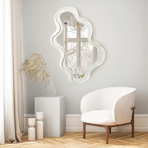 Glitzhome Gold Wall Mirror - 24.5 x 34.5 Inches Modern Vanity Mirror with Foil Metal Frame, Wavy Mirror for Bedroom, Livingroom, Entryway in Saudi Arabia