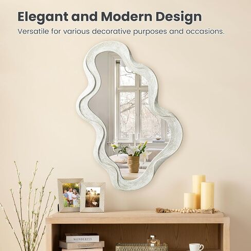 Glitzhome Gold Wall Mirror - 24.5 x 34.5 Inches Modern Vanity Mirror with Foil Metal Frame, Wavy Mirror for Bedroom, Livingroom, Entryway in Saudi Arabia