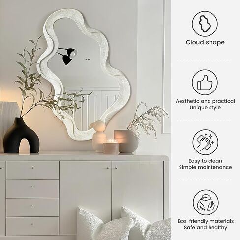 Glitzhome Gold Wall Mirror - 24.5 x 34.5 Inches Modern Vanity Mirror with Foil Metal Frame, Wavy Mirror for Bedroom, Livingroom, Entryway in Saudi Arabia