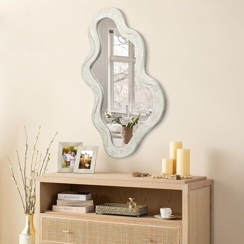 Glitzhome Gold Wall Mirror - 24.5 x 34.5 Inches Modern Vanity Mirror with Foil Metal Frame, Wavy Mirror for Bedroom, Livingroom, Entryway in Saudi Arabia
