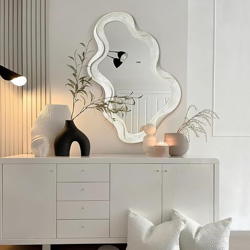 Glitzhome Gold Wall Mirror - 24.5 x 34.5 Inches Modern Vanity Mirror with Foil Metal Frame, Wavy Mirror for Bedroom, Livingroom, Entryway in Saudi Arabia