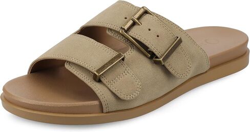 Journee Womens cushioned footbed Faux Leather Sandals Flat Sole Cosette Open Toe Multi Strap Double Buckle in Saudi Arabia