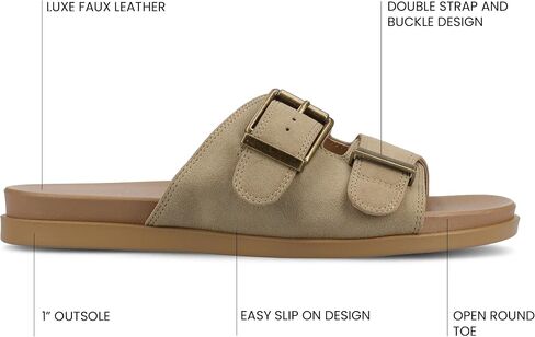Journee Womens cushioned footbed Faux Leather Sandals Flat Sole Cosette Open Toe Multi Strap Double Buckle in Saudi Arabia