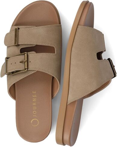 Journee Womens cushioned footbed Faux Leather Sandals Flat Sole Cosette Open Toe Multi Strap Double Buckle in Saudi Arabia