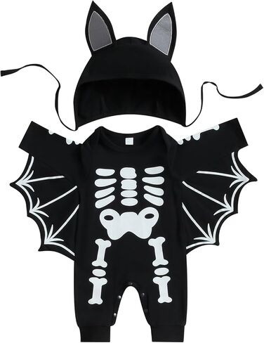 Ayalinggo Baby Boys Girls Halloween Outfit Bat Style Pumpkin Print Bat Sleeve Romper Costume Hat in Kuwait