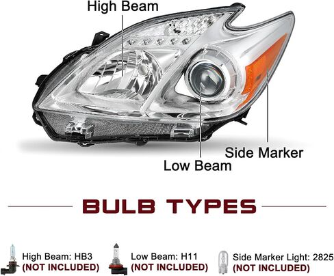 مصباح JSBoyat Halogen الأمامي لعام 2012-2015 Toyota Prius ، سائق بديل لمجموعة المصابيح الأمامية على غرار OE وجانب الركاب in Kuwait