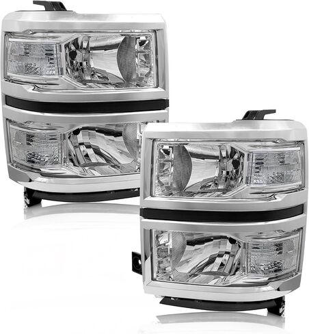 Headlight Assembly for 2014 2015 Chevy Silverado 1500 Chrome Housing with Clear Reflector Left and Right Pair in Saudi Arabia