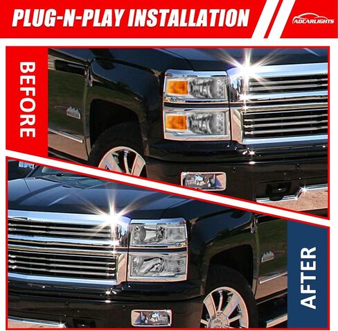 Headlight Assembly for 2014 2015 Chevy Silverado 1500 Chrome Housing with Clear Reflector Left and Right Pair in Saudi Arabia