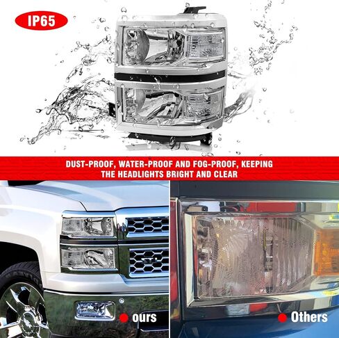 Headlight Assembly for 2014 2015 Chevy Silverado 1500 Chrome Housing with Clear Reflector Left and Right Pair in Saudi Arabia