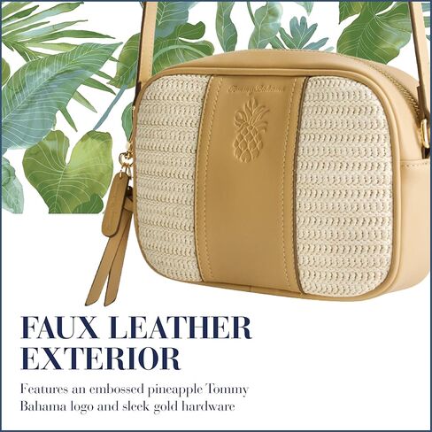 Tommy Bahama Camera Bag, Women's Mini Handbag with Embossed Logo and Adjustable Shoulder Strap, Tan in Saudi Arabia