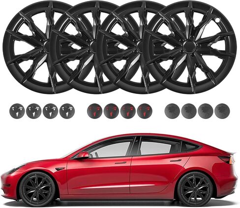 PM Auto مجموعة من 4 عجلة تغطي Small Sword Shadow Hubcaps لعام 2017-2023 Tesla 3 18 بوصة باستثناء المرتفعات in Saudi Arabia