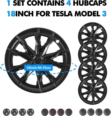 PM Auto مجموعة من 4 عجلة تغطي Small Sword Shadow Hubcaps لعام 2017-2023 Tesla 3 18 بوصة باستثناء المرتفعات in Saudi Arabia