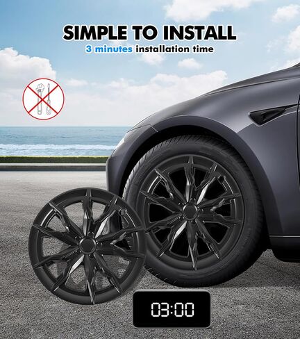PM Auto مجموعة من 4 عجلة تغطي Small Sword Shadow Hubcaps لعام 2017-2023 Tesla 3 18 بوصة باستثناء المرتفعات in Saudi Arabia