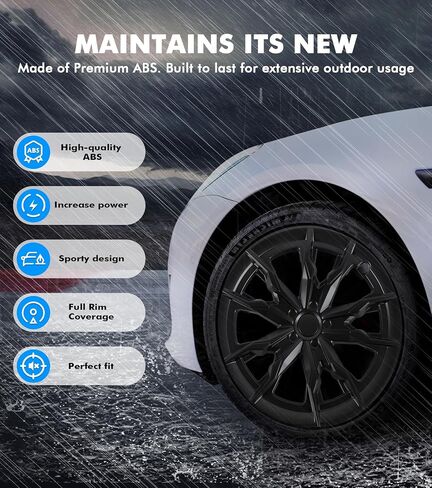 PM Auto مجموعة من 4 عجلة تغطي Small Sword Shadow Hubcaps لعام 2017-2023 Tesla 3 18 بوصة باستثناء المرتفعات in Saudi Arabia