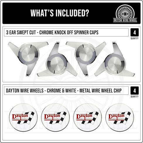 3 أذن جرفت قبض على أغطية الدوار ث/دايتون Eagle Chrome & Black Solid Metal Wheel Chip (مجموعة من 4) | تم تصميمه للسيارات الكلاسيكية والسيارات الكلاسيكية والبناء المخصص مع عجلات سلكية in Saudi Arabia