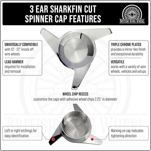 3 أذن جرفت قبض على أغطية الدوار ث/دايتون Eagle Chrome & Black Solid Metal Wheel Chip (مجموعة من 4) | تم تصميمه للسيارات الكلاسيكية والسيارات الكلاسيكية والبناء المخصص مع عجلات سلكية in Saudi Arabia
