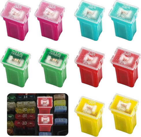 طقم FUSE للسيارات 10pcs ، مجموعة متنوعة من الصمامات ، بما في ذلك 20A/30A/40A/50A/60A لحماية النظام الكهربائي التلقائي دون التحميل الزائد ، وملحقات السيارة الأساسية J (LOW) in Kuwait