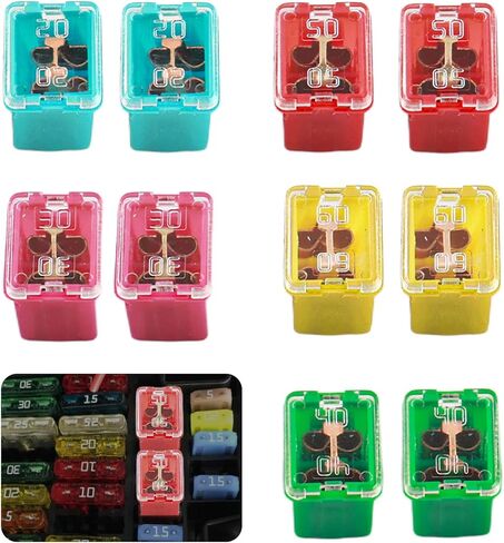 طقم FUSE للسيارات 10pcs ، مجموعة متنوعة من الصمامات ، بما في ذلك 20A/30A/40A/50A/60A لحماية النظام الكهربائي التلقائي دون التحميل الزائد ، وملحقات السيارة الأساسية J (LOW) in Kuwait