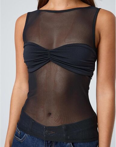 Giraropa Sheer Mesh Top for Women Summer Sleeveless Crew Neck Slim Fit Tank Tops Sexy See Through Blouse Shirt in Saudi Arabia