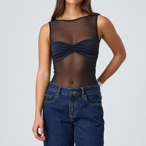 Giraropa Sheer Mesh Top for Women Summer Sleeveless Crew Neck Slim Fit Tank Tops Sexy See Through Blouse Shirt in Saudi Arabia