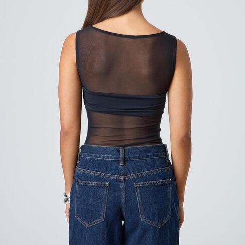 Giraropa Sheer Mesh Top for Women Summer Sleeveless Crew Neck Slim Fit Tank Tops Sexy See Through Blouse Shirt in Saudi Arabia
