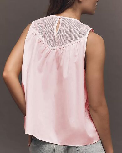 Vaoyiu Women's Women's Crochet Take Tank Top Detail Detail Blouse Boho Eyelet Hem Lace Poplin Patchwork Summer in Kuwait