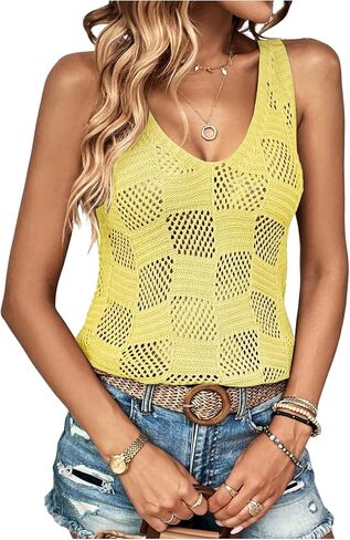Makemechic Women's Crochet Tank Top Top Tipe Hollow Out Oblessed Summer Shirt Out Out Tops in Saudi Arabia