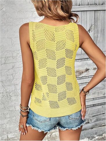 Makemechic Women's Crochet Tank Top Top Tipe Hollow Out Oblessed Summer Shirt Out Out Tops in Saudi Arabia