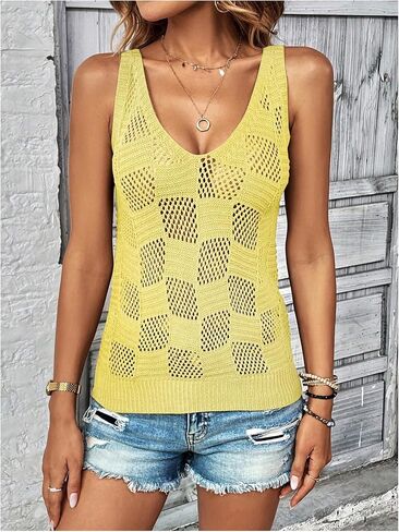Makemechic Women's Crochet Tank Top Top Tipe Hollow Out Oblessed Summer Shirt Out Out Tops in Saudi Arabia
