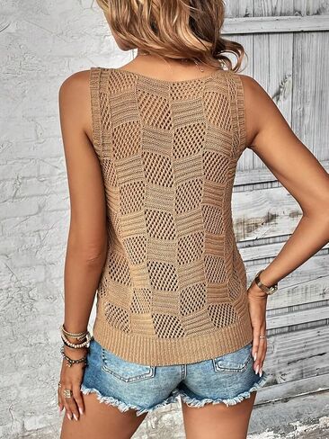 Makemechic Women's Crochet Tank Top Top Tipe Hollow Out Oblessed Summer Shirt Out Out Tops in Kuwait