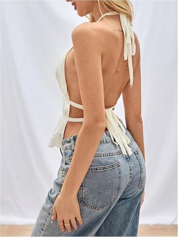 Soly Hux Women's Hulk's Hank Neck Camisoleless Open Back Back Pate Barty Out Out Tops in Kuwait