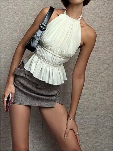 Soly Hux Women's Hulk's Hank Neck Camisoleless Open Back Back Pate Barty Out Out Tops in Kuwait