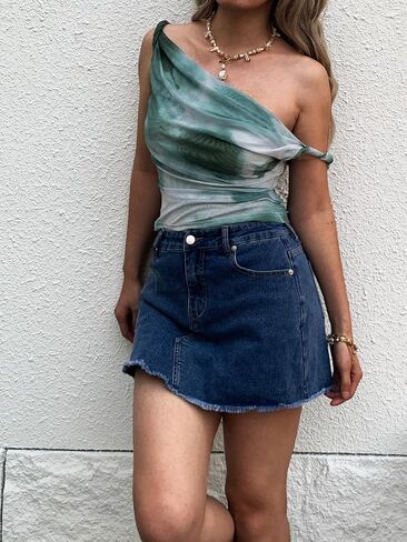 Women's Off The Shoulder Top Sleeveless Twist Strap Slim Fit Tie-Dyed Stretchy Tank Top Y2K Casual T Shirts in Saudi Arabia