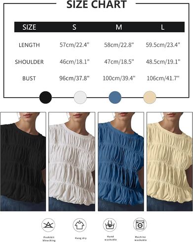 Missactiver Women's Cute Tiered Shirred Bubble Top Solid Discal Crew Cap Cap Sleeve Top Babydoll Tee Shirt Plouse Tops in Saudi Arabia
