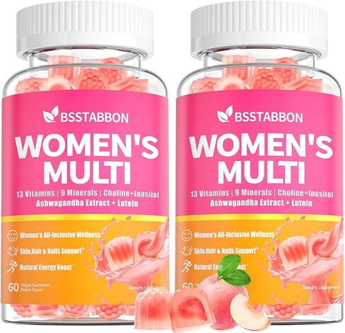 Organic Women's Multivitamin Gummies: Vegan Vitamin Supplement with Iron B12 D3 Biotin Magnesium Plus Ashwagandha for Hair Skin Health Boost Energy - Sugar Free Methylated Gummy(120Count) in Saudi Arabia
