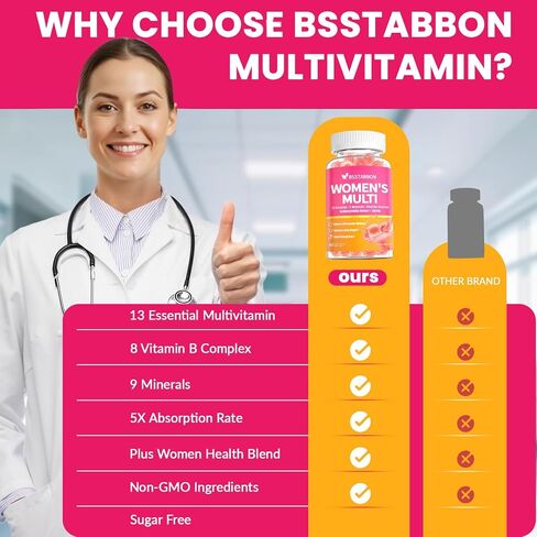 Organic Women's Multivitamin Gummies: Vegan Vitamin Supplement with Iron B12 D3 Biotin Magnesium Plus Ashwagandha for Hair Skin Health Boost Energy - Sugar Free Methylated Gummy(120Count) in Saudi Arabia