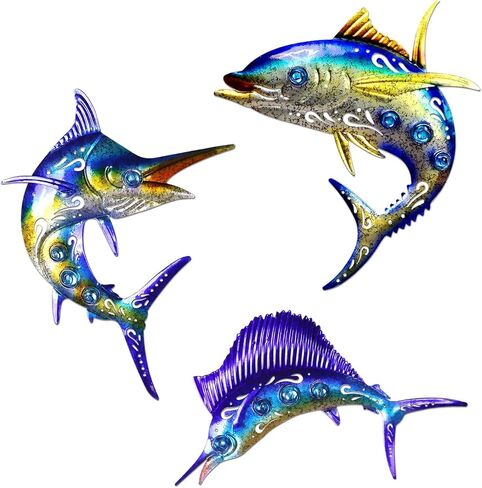Weibefee Metal Wall Art Decor Octopus Crab Manta Ray Coastal Nautical Ocean Decore Movents 9 '' 'مجموعة من 3 ديكورات معلقة للحمام على شاطئ داخلي في الهواء الطلق غرفة نوم غرفة نوم in Kuwait