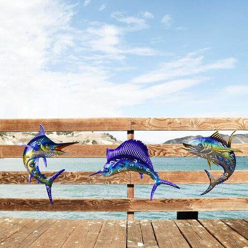 Weibefee Metal Wall Art Decor Octopus Crab Manta Ray Coastal Nautical Ocean Decore Movents 9 '' 'مجموعة من 3 ديكورات معلقة للحمام على شاطئ داخلي في الهواء الطلق غرفة نوم غرفة نوم in Kuwait