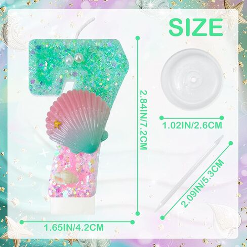 Green and Pink Birthday Candles, 2th Birthday Cake Decorations, Suitable for Mermaid Theme Party Cake Decorations (2) in Saudi Arabia