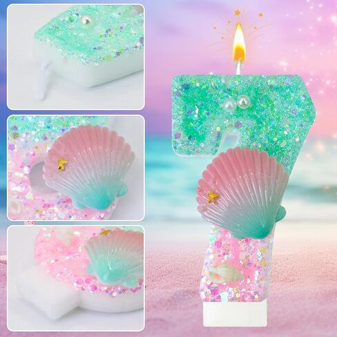 Green and Pink Birthday Candles, 2th Birthday Cake Decorations, Suitable for Mermaid Theme Party Cake Decorations (2) in Saudi Arabia