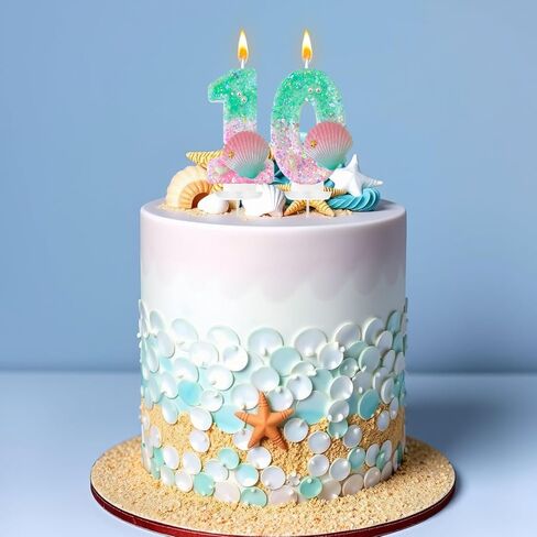 Green and Pink Birthday Candles, 2th Birthday Cake Decorations, Suitable for Mermaid Theme Party Cake Decorations (2) in Saudi Arabia