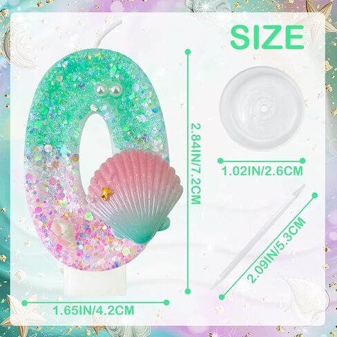 Green and Pink Birthday Candles, 2th Birthday Cake Decorations, Suitable for Mermaid Theme Party Cake Decorations (2) in Saudi Arabia